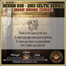 Load image into Gallery viewer, 1 Liter Engraved American Oak Aging Barrel - Design 030: Irish Drink Curse
