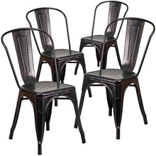 Load image into Gallery viewer, Flash Furniture 4 Pk. Black-Antique Gold Metal Indoor-Outdoor Stackable Chair

