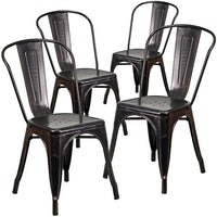 Flash Furniture 4 Pk. Black-Antique Gold Metal Indoor-Outdoor Stackable Chair