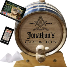 Load image into Gallery viewer, 2 Liter Personalized Mason&#39;s Creation American Oak Aging Barrel - Design 041
