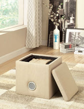 Load image into Gallery viewer, Furniture of America Uptempo Padded Flax Storage Ottoman with Bluetooth Speakers, Ivory
