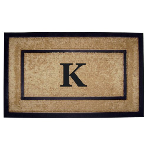 Nedia Home Single Picture Black Frame with Coir Rubber Border Dirt Buster Mat, 22 by 36-Inch, Monogrammed K