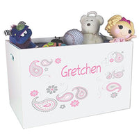 Personalized Pink Gray Childrens Nursery White Open Toy Box