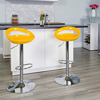 Flash Furniture 2 Pack Contemporary Yellow Plastic Adjustable Height Barstool with Rounded Cutout Back and Chrome Base