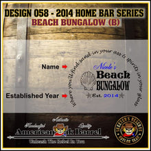 Load image into Gallery viewer, 2 Liter Personalized Beach Bungalow (B) American Oak Aging Barrel - Design 058
