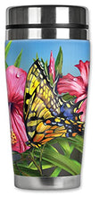 Load image into Gallery viewer, Mugzie &quot;Yellow Butterfly&quot; Stainless Steel Travel Mug with Insulated Wetsuit Cover, 20 oz, Black
