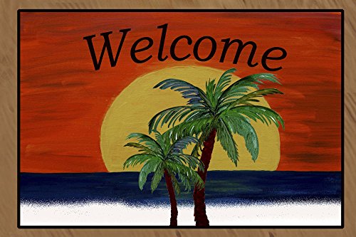 Welcome Giant Sunset Beach Tropical Floor Mat From My Art (18 x 24)