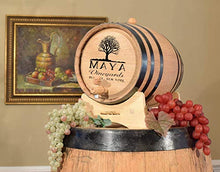 Load image into Gallery viewer, Personalized 10 Liter Oak Wine Barrel (2.5 gallon) with Stand, Bung, and Spigot | Age Cocktails, Bourbon, Whiskey, Beer and More! | Laser Engraved Vineyards Design (B331)
