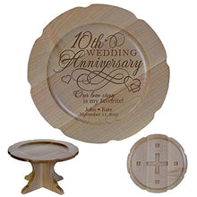 Load image into Gallery viewer, LifeSong Milestones Personalized 10th Wedding Anniversary Maple Cake Stand Gift for Her, Happy 10 Year Anniversary for Him 10&quot; Custom Engraved for Husband or Wife (Design #2)
