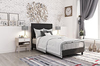 DHP Janford Upholstered Platform Bed with Modern Vertical Stitching on Rectangular Headboard, Twin, Black Faux Leather