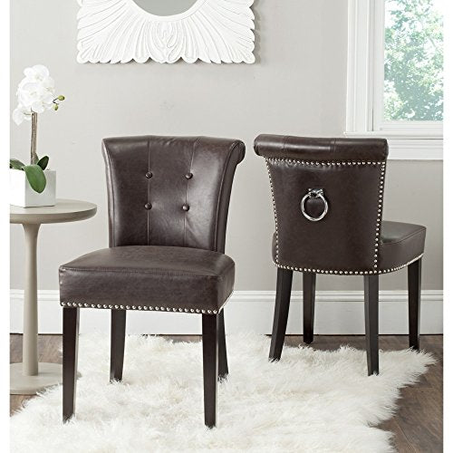 Safavieh Mercer Collection Sinclair Antique Brown Leather Ring Dining Chair (Set of 2)