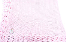 Load image into Gallery viewer, Bubu Knitted Crochet Finished Pink Cotton White Trim Baby Blanket With White Bear

