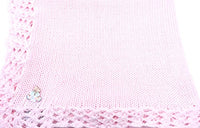 Bubu Knitted Crochet Finished Pink Cotton White Trim Baby Blanket With White Bear