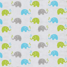 Load image into Gallery viewer, Bacati - Elephants Muslin Set of 3 Wash Cloths (Aqua/Lime/Grey)
