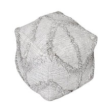 Load image into Gallery viewer, MY SWANKY HOME Chevron Gray Textured Fringe Wool Pouf | Cube Raised Shaggy Retro Seat Square
