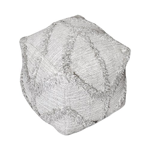 MY SWANKY HOME Chevron Gray Textured Fringe Wool Pouf | Cube Raised Shaggy Retro Seat Square