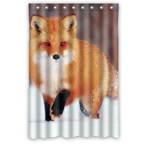 Fashion Design Personalize Custom Waterproof Polyester Fabric Bathroom Shower Curtain 48(w)x72(h) Rings Included - Winter Snow Little Fox Wild Animal