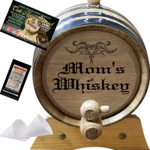 Load image into Gallery viewer, 3 Liter Engraved American Oak Aging Barrel - Design 013: Mom&#39;s Whiskey
