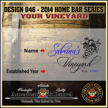 Load image into Gallery viewer, 2 Liter Personalized Your Vineyard American Oak Aging Barrel - Design 046

