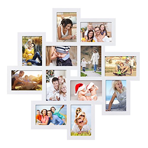 Adeco Pf0205 Pf0205 White Wood 12 Openings Wall Collage Picture Frame, 4 X 6 Inch,White