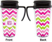 Load image into Gallery viewer, Pink &amp; Green Chevron Acrylic Travel Mug with Handle (Personalized)
