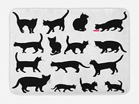 Ambesonne Cat Bath Mat, Black Cat Silhouettes in Different Poses Domestic Pets Kitty Paws Tail and Whiskers, Plush Bathroom Decor Mat with Non Slip Backing, 29.5