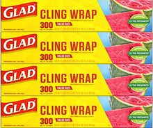 Load image into Gallery viewer, Glad ClingWrap Plastic Food Wrap - 300 Square Foot Roll - 4 Pack (Package May Vary)
