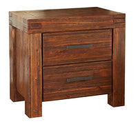 Modus Furniture Meadow Solid Wood Nightstand, Two-Drawer, Brick Brown