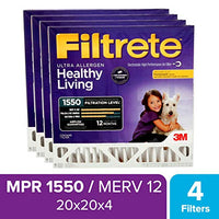 Filtrete Mpr 1550 Dp 20x20x4 Ac Furnace Air Filter, Healthy Living Ultra Allergen Deep Pleat, 4 Pack