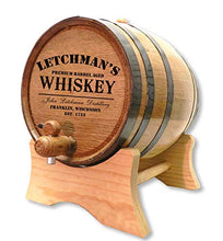 Load image into Gallery viewer, Personalized 20 Liter American Oak Whiskey Aging Barrel (5 gallon) with Stand, Bung, and Spigot | Age Cocktails, Bourbon, Rum, Tequila, Beer, Wine and More! | Custom Laser Engraved P5 Design
