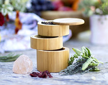 Load image into Gallery viewer, Totally Bamboo Triple Salt Box, Three Tier Bamboo Storage Box With Magnetic Swivel Lids
