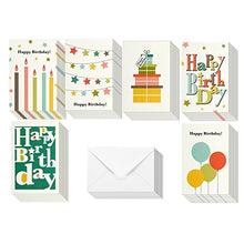 Load image into Gallery viewer, Birthday Card - 48-Pack Birthday Cards Box Set, Happy Birthday Cards - Bright Party Designs Birthday Card Bulk, Envelopes Included, 4 x 6 inches
