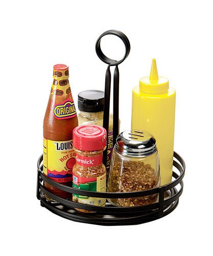American Metalcraft FWC89 Round Wrought Iron Condiment Rack Basket with Display Handle, 8-Inch, Black