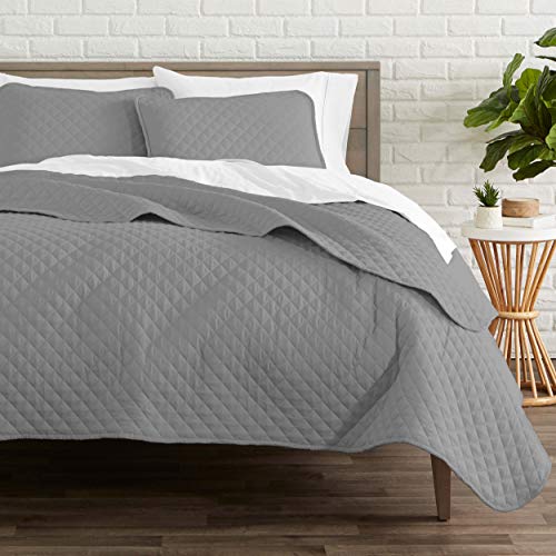 Bare Home Premium 2 Piece Coverlet Set - Twin/Twin Extra Long Size - Diamond Stitched - Ultra-Soft Luxurious Lightweight All Season Bedspread (Twin/Twin XL, Light Grey)