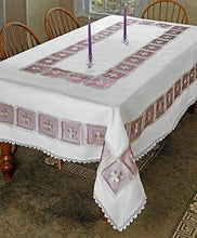 Load image into Gallery viewer, Violet Linen Emerald Flower Lace Tablecloth, 52&quot; X 70&quot;, White
