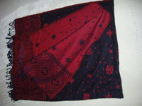 Pure Cashmere Blanket, Burgundy and Dark Blue Beautiful Woven Pattern, One of Kind