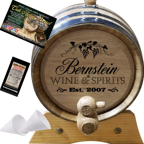 1 Liter Personalized American Oak Aging Barrel - Design 027: Wine & Spirits
