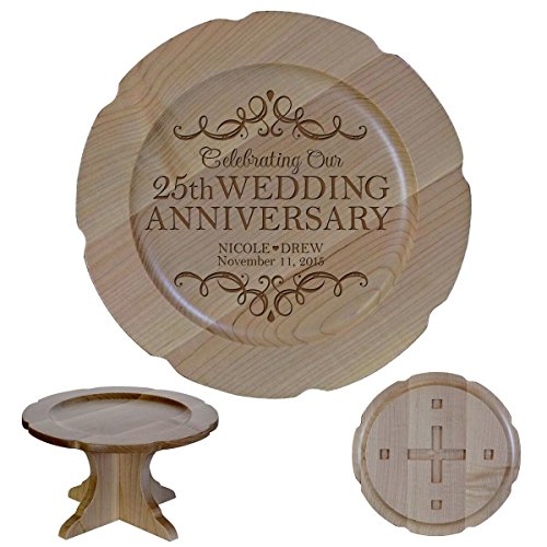 LifeSong Milestones Personalized 25th Wedding Anniversary Maple Cake Stand Gift for Her, Happy 25 Year Anniversary for Him 10