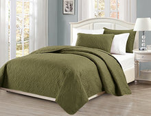 Load image into Gallery viewer, Mk Collection Full/Queen Size over size 100&quot;x106&quot; 3 pc Diamond Bedspread Bed-cover Embossed solid Sage Green New
