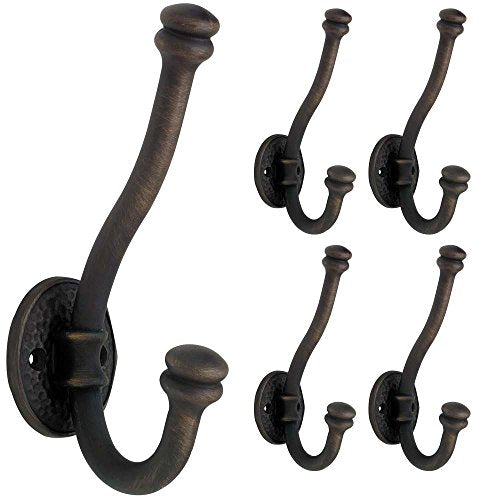 Franklin Brass Hammered Hook Wall Hooks 5-Pack, Oil Rubbed Bronze, FBHAMH5-OB2-C