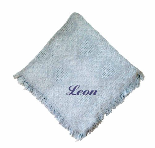 Fastasticdeal Leon Embroidered Boy Personalized Cotton Woven Blue Baby Blanket