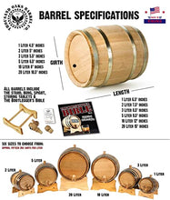 Load image into Gallery viewer, Personalized 10 Liter American Oak Whiskey Aging Barrel (2.5 gallon) with Stand, Bung, and Spigot | Age Cocktails, Bourbon, Rum, Tequila, Beer, Wine and More! | Custom Laser Engraved P5 Design
