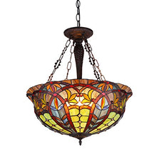 Load image into Gallery viewer, Chloe Lighting CH36475RV22-UH3 Lori Tiffany-Style 3 Light Victorian Inverted Ceiling Pendant Fixture with Shade, 24.2 x 22 x 22, Multicolor
