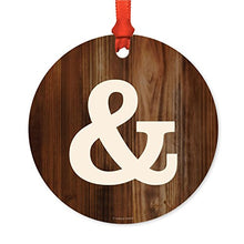 Load image into Gallery viewer, Andaz Press Family Metal Christmas Ornament, Monogram &amp; Ampersand, Rustic Wood, 1-Pack, Includes Ribbon and Gift Bag
