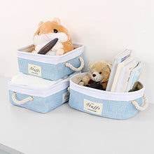 Load image into Gallery viewer, uxcell Storage Baskets with Cotton Handles Foldable Storage Bins Laundry Clothes Towel Box Organizer W Drawstring Closure for Home Shelves Closet Light Blue 14.6&quot; x 10.2&quot; x 4.7&quot;
