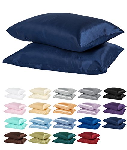 DreamHome Satin King Pillowcase, Navy Blue, Pair