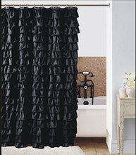 Load image into Gallery viewer, spring Home Waterfall Black Ruffled Shower Curtain
