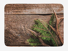 Load image into Gallery viewer, Ambesonne Antlers Bath Mat, Evergreen Branch Deer Antler Against Rustic Wooden Background Print, Plush Bathroom Decor Mat with Non Slip Backing, 29.5&quot; X 17.5&quot;, Fern Green
