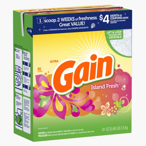 Gain Powder Laundry Detergent for Regular and HE Washers, Island Fresh Scent, 91 Ounces 80 Loads