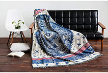 Load image into Gallery viewer, Erke Astrology Throw Blanket Tapestry with Boho Fringe for Couch Bed, Cotton Woven Reversible Knit Cover Hippie Blankets for Sofa Room Wall Decor - 50&quot; X 70&quot; White/Blue
